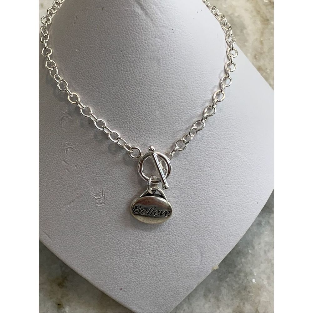 .925 Sterling Silver Chain Bracelet Believe Charm